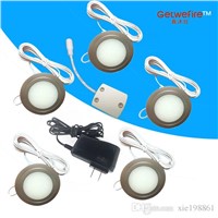 Recessed installation DC 12v 5pcs/lots 1.5W LED Puck/Cabinet Light,LED spotlight &amp;18pc 3528 led,Milky cover+1connector+1adapter