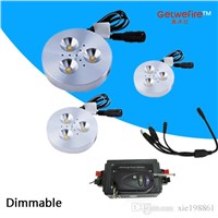 NEW RF control dimmable 3pcs DC 12v 3W LED Puck/Cabinet Light,LED spotlight+35cm connect wire +12v 8a RF led dimmer(none power)