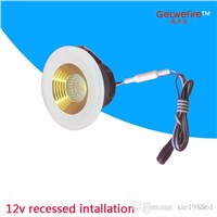 Recessed installation 12v DC 1pcs/lots 3W COB LED Puck/Cabinet Light, LED ceiling light dimmable (No power)