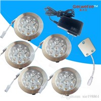 Recessed installation 12v DC 5pcs/lots 1W with 9pcs 3014 leds LED Puck/Cabinet Light,LED spotlight+1pc connector line+1pc 12v1a