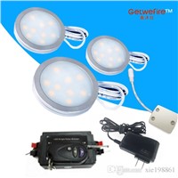 HOT RF control and dimmable 3pcs Input v 12 DC 1.8W LED Puck/Cabinet Light,LED spotlight+1connector line+12v 8a RF led dimmer+12