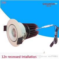 Recessed installation 12v DC 1pcs/lots 250lm 3W COB Epistar LED Puck/Cabinet Light, LED ceiling light dimmable (No power)