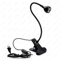Soft Pipe 3W LED Clip-On Lamp Clamp Table Picture Light Fixture On/Off Button + Plug Reading Room Black Shell Aluminum Showcase
