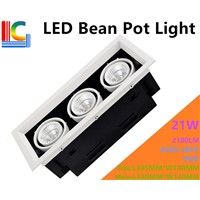 21W LED Bean Pot Light 3 COB LED Grille Lamp Highlighted AC85-265V LED Bean Gallbladder Lamp CE 2100LM Home Lighting 2PCs/Lot
