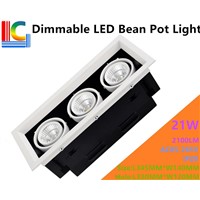 Dimmable 21W LED Bean Pot Light 3 COB LED Grille Lamp Highlighted AC85-265V LED Bean Gallbladder Lamp CE 2100LM Home Lighting