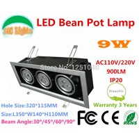 Dimmable 9*1W LED Bean Pot Light LED Grille Lamp Highlighted LED Bean Gallbladder Lamp CE RoHS FCC Warranty 3 Years 2Pcs a lot