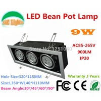 AC85-265V 9W LED Bean Pot Light LED Grille Lamp Highlighted LED Bean Gallbladder Lamp CE RoHS FCC Warranty 3 Years 4Pcs a lot