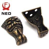 NED Antique Brass Jewelry Chest Wood Box Cabinet Decorative Feet Leg Corner Protector For Furniture Metal Crafts Hardware