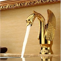 Gold Swan Basin Tap Ti-pvd Brass Ceramic Faucet Plate Spool Holder Deck Mounted Single Handle Ceramic Copper Basin Faucets