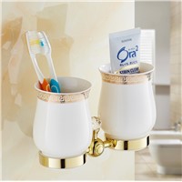 2016 Bathroom Accessories,Luxury European Style Copper Golden Finish Toothbrush Tumbler&amp;amp;amp;Cup Holder ,Marble Design ,Ceramic Cups