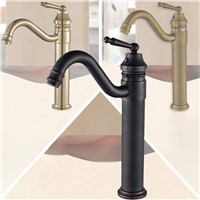 Bathroom Vessel Vanity Faucet, Solid Brass, High Arc, Hot/Cold Water Mixed, Antique Brass, Black, Polished Gold, 2232