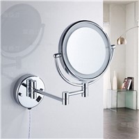 700brass Extendable Lighted Makeup Mirror, Bathroom Magnified Mirror 1X/5X, 8 Inch, Drill-Free, Solid Brass, Wall Mounted