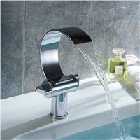 Deck Mounted Bathroom Waterfall Faucet For Cold and Hot Faucet Tap Curve Brass Single Hole Basin Taps &amp;amp;quot;C&amp;amp;#39;&amp;amp;#39; Shape Chrome Faucets