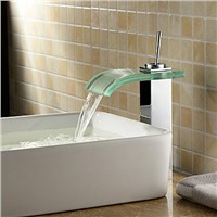 Chrome Waterfall Glass Spout Countertop Bathroom Sink Faucet Basin Mixer Tap