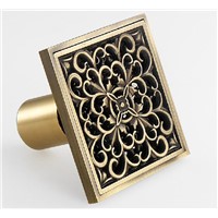 Square Antique Brass Art Flower Bathroom Floor Drain Waste Grate Ground Leakage