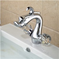 Dragon Shape Bathroom Centerest Sink Faucet Chrome Finish Countertop Dual Crystal Handles Mixer Tap