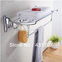 Wall Mounted Stainless Steel Double Deck Towel Racks Towel Holder With Hook Bathroom Shelf Fixtures Accessories, Chrome