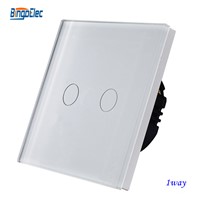 EU/UK standard AC110-250V white glass panel 2gang 1way touch sensor light switch