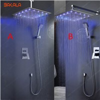 BAKALA  Bathroom Ceiling Rain Shower LED 7 Colors Automatic Changing With Wall Mounted Or Ceiling Mounted Shower BR-LED1616