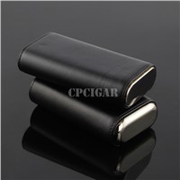 COHIBA Cigar Case Mini Humidor Holder holds 3 Cigars Brown / Black Leather Cigarette Storage Box with Steel Bottom