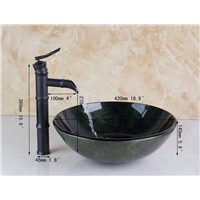L-40138655-1 Hot Sale Bamboo Faucet Victory Washbasin Tempered Glass Sink With Brass Faucet Set