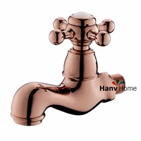 Rose Golden Single Cross Handle Cold water Tap Gold Color Bathroom Faucet