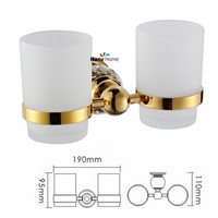 Golden Crystal+ Brass+Glass  Bathroom Accessories Gold Double Cup Tumbler Holders,Toothbrush Cup Holders