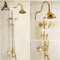 Bath Shower Sets Luxury Gold Brass Shower Faucet Set Single Handle Single Holder Dual Control Bathtub Mixer Hand Shower GY-8336