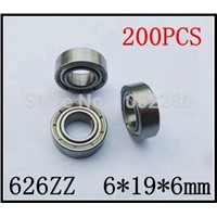 200pcs/lot  626ZZ   miniature radial ball bearing 626 626Z shielded deep groove ball bearings 6*19*6mm