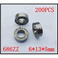 200pcs/lot  686ZZ miniature ball bearing 686 686Z 686-2Z shielded cover deep groove ball bearings  6*13*5mm