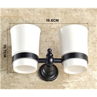 Oil Rubbed Bronze Bathroom Dual Ceramic Cups Wall Mount Toothbrush Holder