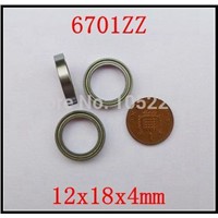 200pcs/lot  6701ZZ  thin wall bearing  6701Z  6701 - 2Z  shielded ultra-thin deep groove ball bearings 12x18x4 mm