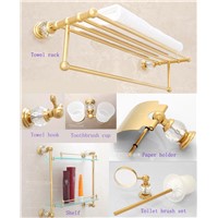 Crystal Decoration Luxury Gold Bathroom Hardware Hanger Set Towel Rack Hooks Paper Holder Shelf Brush Toothbrush Cup Holders