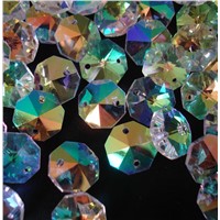 100PCS/lot , 14MM CLEAR AB GLASS CRYSTAL OCTAGON BEADS IN 2 HOLES , GLASS CHANDELIER BEADS