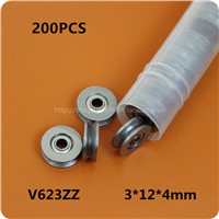 200pcs  V623ZZ  V groove roller wheel ball bearings 3*12*4 mm embroidery machine pulley bearing V623 623V 3x12x4