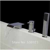 New Arrival Modern 3Pcs Bathroom Tub Faucet Set W/ ABS Handheld Shower Chrome Polished Mixer Tap Bathtun Faucet Deck Mounted