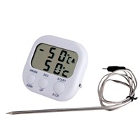 New LCD -50C-300C Food Thermometer Alarm Timing Timer White Digital Cooking Kitchen BBQ Temperature Meter With Steel Sensor