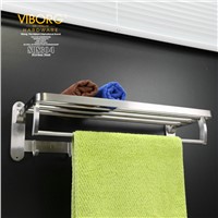 VIBORG Deluxe SUS304 Stainless Steel Foldable Wall Mounted Bathroom Towel Rack Shelf Towel Holder Storage, brushed