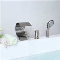 Free ship Modern Bathroom Waterfall Roman Bathtub Tub Faucet Brushed nickel  Widespread 3 Pcs
