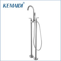 KEMAIDI Bathtub Torneira Double Handles Floor Mounted Nickel Brushed Bathroom Vessel Sink Brass Shower Set Faucet,Mixer Tap