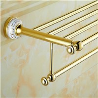 Towel Racks Wall Mounted Towel Shelf Brass Finish Double Bathroom Accessories Bath Towel Holder Gold-plating Retro HJ-1913K