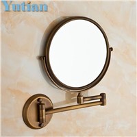 Antique 8&amp;amp;quot; Double Side Bathroom Folding Brass Shave Makeup Mirror Wall Mounted Extend with Arm Round 1x3x Magnifying YT-9102-F