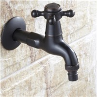Bibcock Faucet Brass Retro Black Washing Machine Faucet Bathroom Mop Small Tap Cold Water Wall Mount Garden Faucet SY-067R