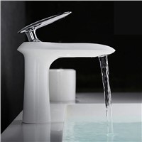 High-end Deck Mount Silver &amp;amp;amp; White Basin Sink Mixer Faucet Single Handle Chrome Brass Hot and Cold Water Washing Taps