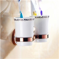 Cup &amp;amp;amp; Tumbler Holders Retro Brass Material Wall Mounted Bathroom Fitting Accessories Crystal Chrome Gold Double Cup Holders 6308