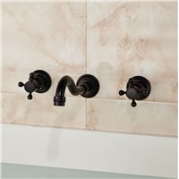 Wall Mount Brass Double Handles Basin Faucet Bathtub Basin Mixer Taps Oil-rubbed Bronze