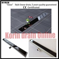 600mm &amp;amp;quot;BLACK GLASS&amp;amp;quot; Stainless 304 Linear Shower Drain, SIDE OUTLET Drain, Deodorant floor drain, shower channel drain