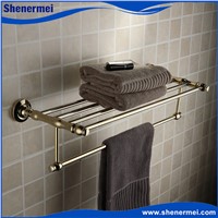 2015 Elegant Design Golden Brass Towel Shelf Double Layer Towel Rack for Bathroom Accessories
