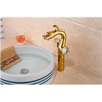 Golden Brass Modern Dragon Faucet Double Handles Vanity Sink Mixer Brass Tap