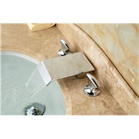 Square Waterfall Bathroom Basin Faucet Double Handles Vanity Sink Mixer Tap 3 Holes